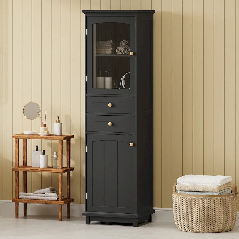 Tall Bathroom Storage Cabinet with Glass Doors